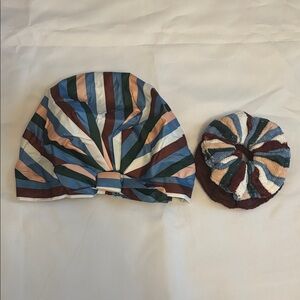 Colorful Striped Kids Reusable Shower Cap With Matching Scrunchies NWOT